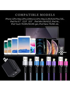 Cargador Rápido USB Doble Puerto + 4 Cables Trenzados iPhone 2