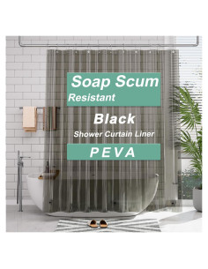 Cortina de Ducha Impermeable AmazerBath 72x72 cm PEVA Negra