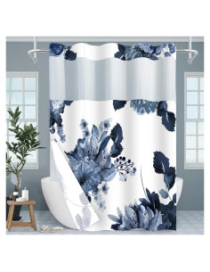 Cortina de Ducha Sin Gancho SSCRCUSLY Floral Azul 181x188 cm