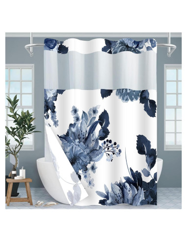 Cortina de Ducha Sin Gancho SSCRCUSLY Floral Azul 181x188 cm
