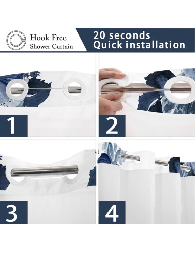 Cortina de Ducha Sin Gancho SSCRCUSLY Floral Azul 181x188 cm