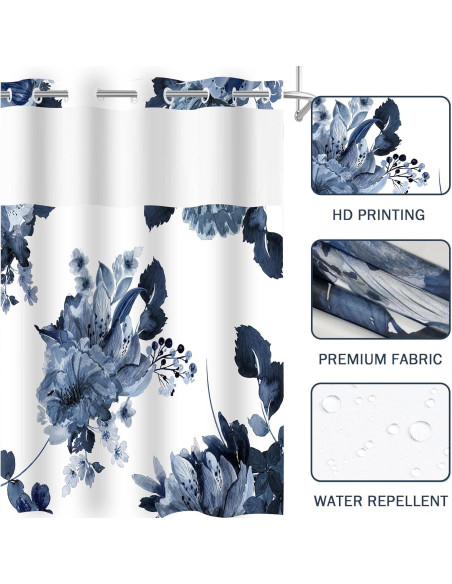 Cortina de Ducha Sin Gancho SSCRCUSLY Floral Azul 181x188 cm