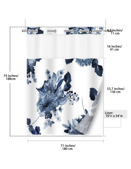 Cortina de Ducha Sin Gancho SSCRCUSLY Floral Azul 181x188 cm