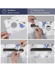 Cortina de Ducha Lagute SnapHook 180x188 cm Floral Azul 2