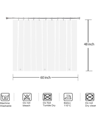 Cortina de Ducha YISURE 152x122 cm Impermeable PEVA Transparente