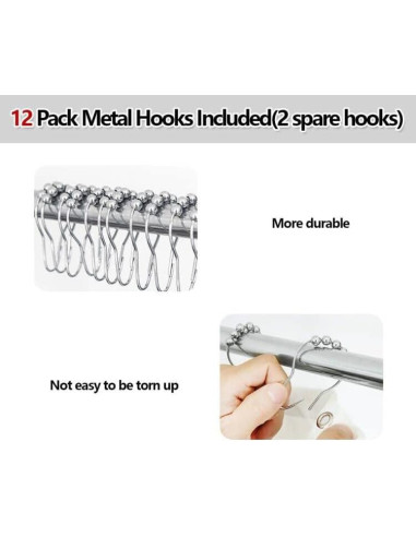 Cortina de Ducha YISURE 152x122 cm Impermeable PEVA Transparente