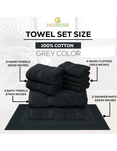 Juego de Toallas de Lujo 10 Piezas Gold Textiles Algodón Gris