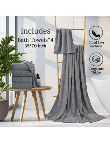 Juego de Toallas de Baño Hailea 4 Piezas Microfibra 600 GSM
