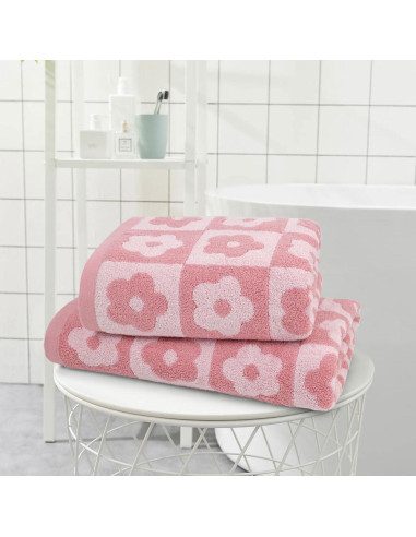 Juego de Toallas de Baño Jacquotha 2 Piezas Rosa Floral 140x70cm