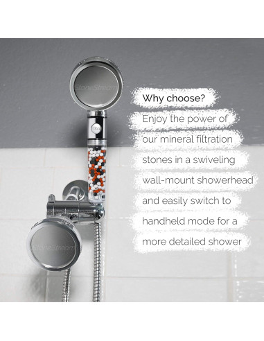 Cabezal de Ducha de Mano y Pared StoneStream EcoPower 3 Funciones