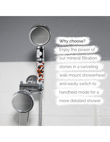 Cabezal de Ducha de Mano y Pared StoneStream EcoPower 3 Funciones