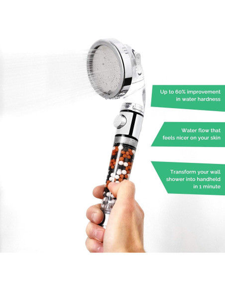 Cabezal de Ducha de Mano y Pared StoneStream EcoPower 3 Funciones