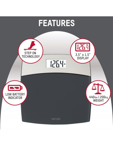 Báscula Digital Taylor de Baño Acero Inoxidable 440 LB