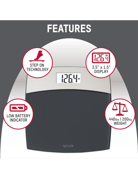Báscula Digital Taylor de Baño Acero Inoxidable 440 LB
