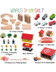 Juego de tren de madera KipiPol - 69 piezas para niños 3 a 12 años 2