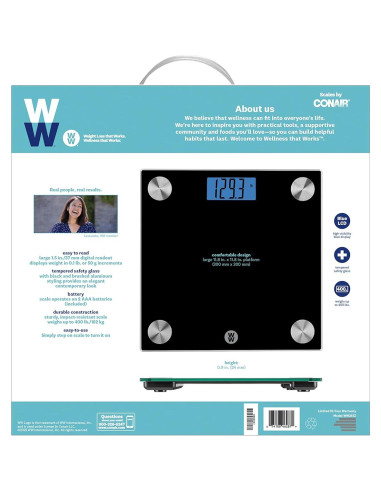Báscula Digital de Baño Conair WW261Z, Vidrio Negro 182 kg