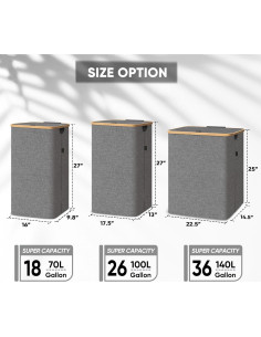 Cesta de Ropa con Tapa BALEINE 100L Beige de Bambú 2