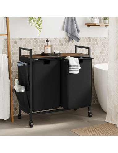 Cesto de Ropa Doble WOWLIVE con Tapa y Ruedas, 110L