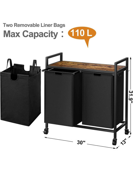 Cesto de Ropa Doble WOWLIVE con Tapa y Ruedas, 110L