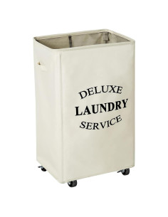 Cesta de Ropa Grande Plegable WOWLIVE 90L con Ruedas Beige