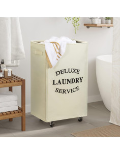 Cesta de Ropa Grande Plegable WOWLIVE 90L con Ruedas Beige 2