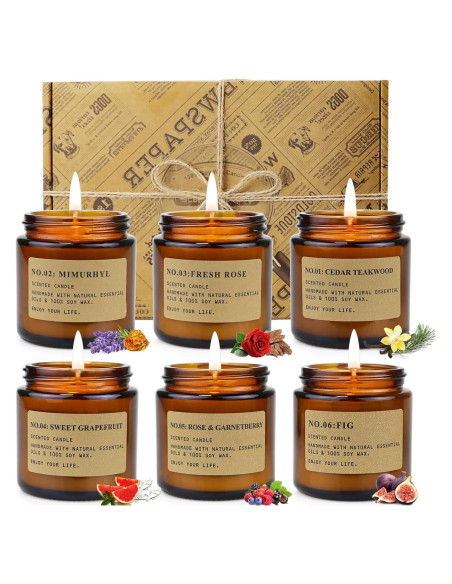 Set de 6 Velas Aromáticas de Cera de Soja Asoeosa - 150 Horas