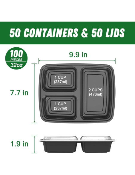 Contenedores de Comida Reutilizables Dealusy 32 oz 50 Piezas