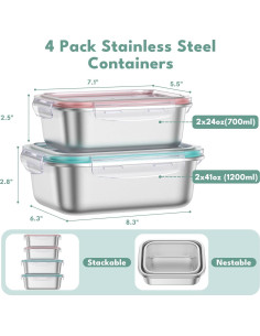 Juego de 8 Contenedores de Almacenamiento Fynova Acero Inoxidable 2