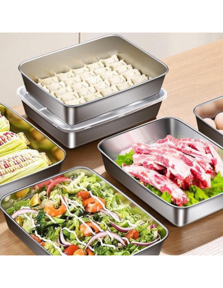 Set 6 Contenedores de Comida Acero Inoxidable 2200ml Keiwhsly