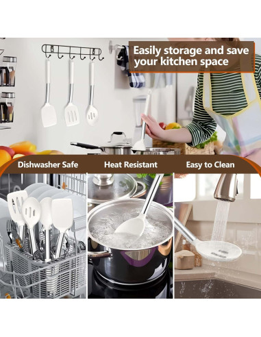 Juego de Utensilios de Cocina P&P CHEF 4 Piezas Silicona Blanca