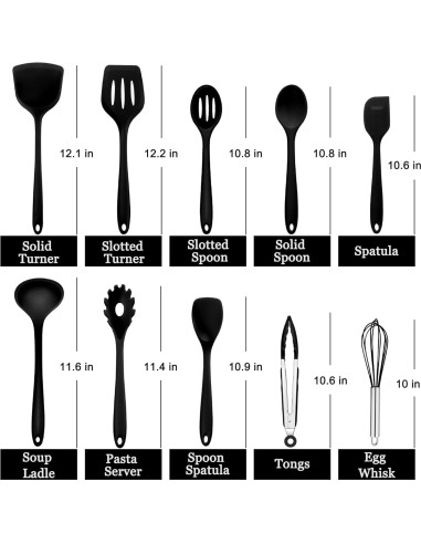 Set de Utensilios de Cocina E-far 10 Piezas Silicona Negra
