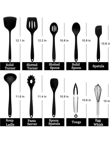 Set de Utensilios de Cocina E-far 10 Piezas Silicona Negra Set de Utensilios de Cocina E-far 10 Piezas Silicona Negra