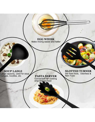 Set de Utensilios de Cocina E-far 10 Piezas Silicona Negra