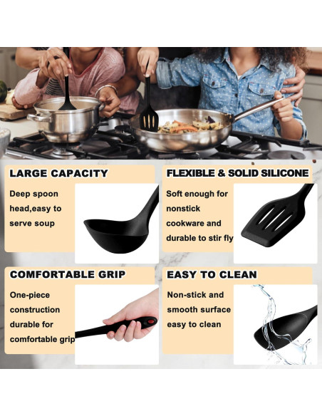 Set de Utensilios de Cocina E-far 10 Piezas Silicona Negra Set de Utensilios de Cocina E-far 10 Piezas Silicona Negra