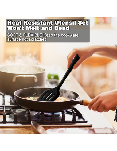 Set de Utensilios de Cocina E-far 10 Piezas Silicona Negra