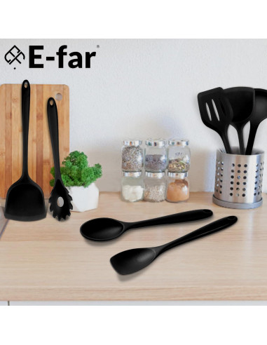 Set de Utensilios de Cocina E-far 10 Piezas Silicona Negra