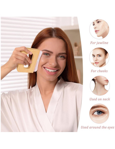 Gua Sha Cuarzo Rosa ideayard con Mango de Madera 11.18cm