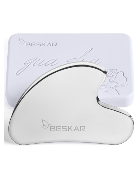 Masajeador Gua Sha Facial BESKAR Acero Inoxidable Plata 8.38cm