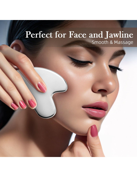 Masajeador Gua Sha Facial BESKAR Acero Inoxidable Plata 8.38cm