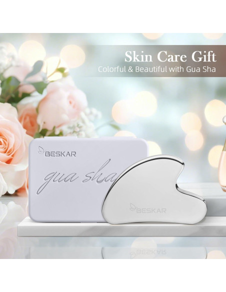 Masajeador Gua Sha Facial BESKAR Acero Inoxidable Plata 8.38cm