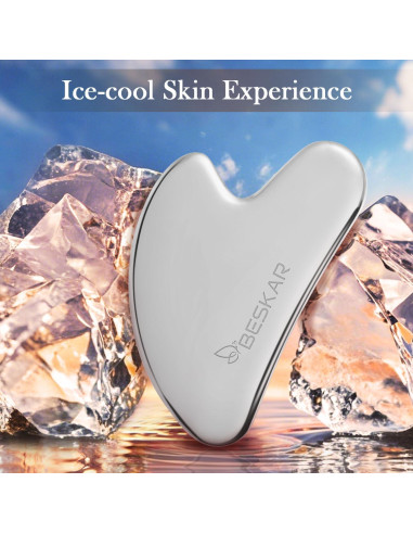 Masajeador Gua Sha Facial BESKAR Acero Inoxidable Plata 8.38cm
