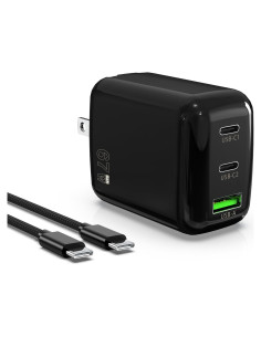 Cargador de pared USB C 67W QIOUZW, 3 puertos, GaN, Negro