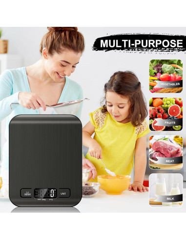 Báscula de Cocina Digital SOYOK 4.99kg Pantalla LCD Acero Inoxidable