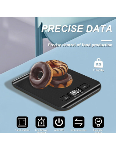 Báscula de Cocina Digital SOYOK 4.99kg Pantalla LCD Acero Inoxidable