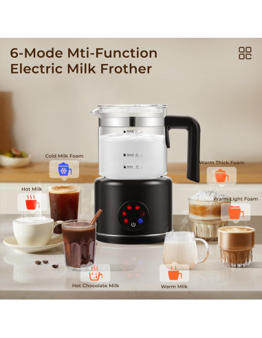 Espumador de Leche Eléctrico JXXM 550W 0.5L 6 en 1 Negro