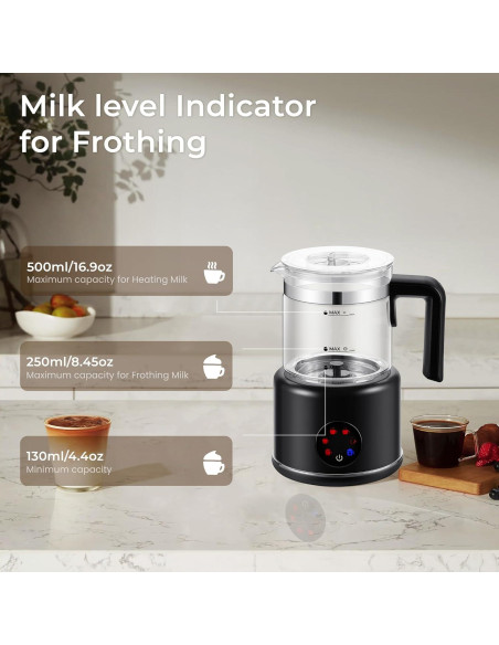 Espumador de Leche Eléctrico JXXM 550W 0.5L 6 en 1 Negro