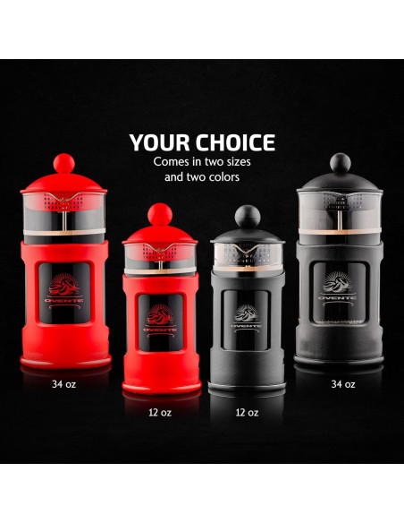 Cafetera Prensa Francesa OVENTE 1 Litro Vidrio Borosilicato