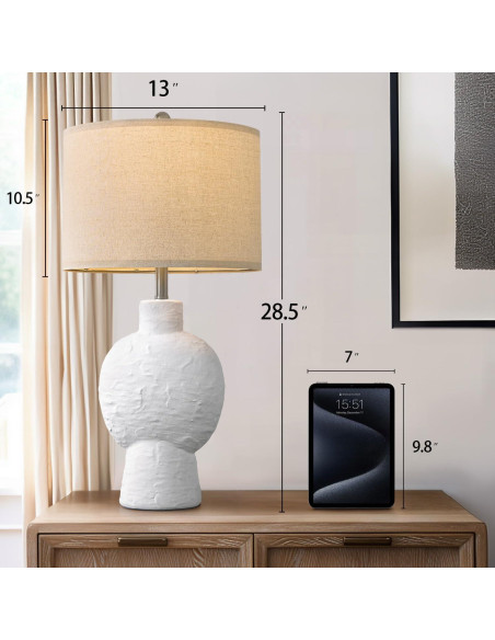 Lámpara de Mesa Cerámica PORTRES 38x24cm Beige Moderna