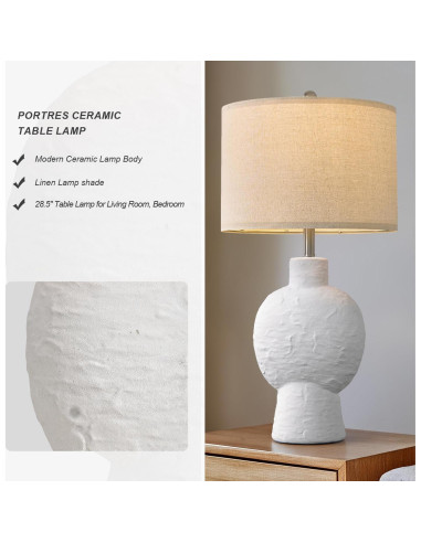 Lámpara de Mesa Cerámica PORTRES 38x24cm Beige Moderna