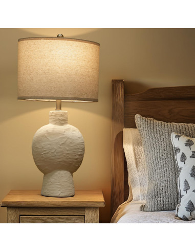 Lámpara de Mesa Cerámica PORTRES 38x24cm Beige Moderna